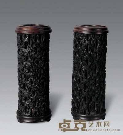 清 海风藤制帽筒(一对) 高32.5cm
